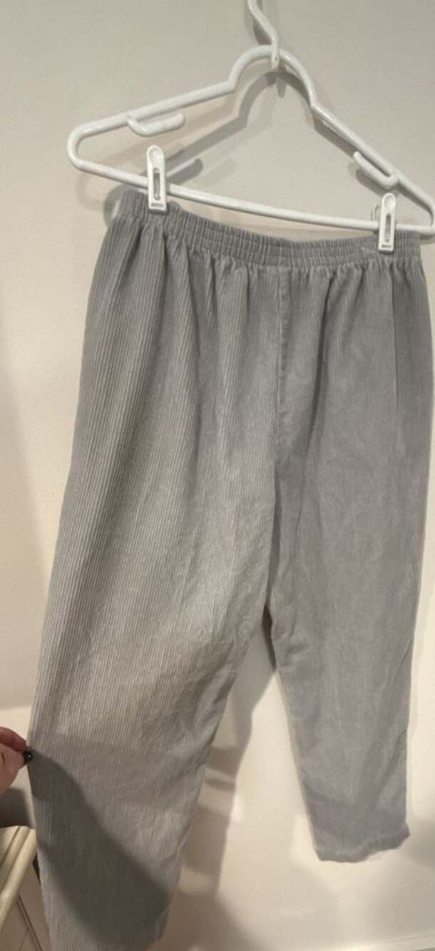Gray Corduroy Elastic Waist Pull-On Casual Pants